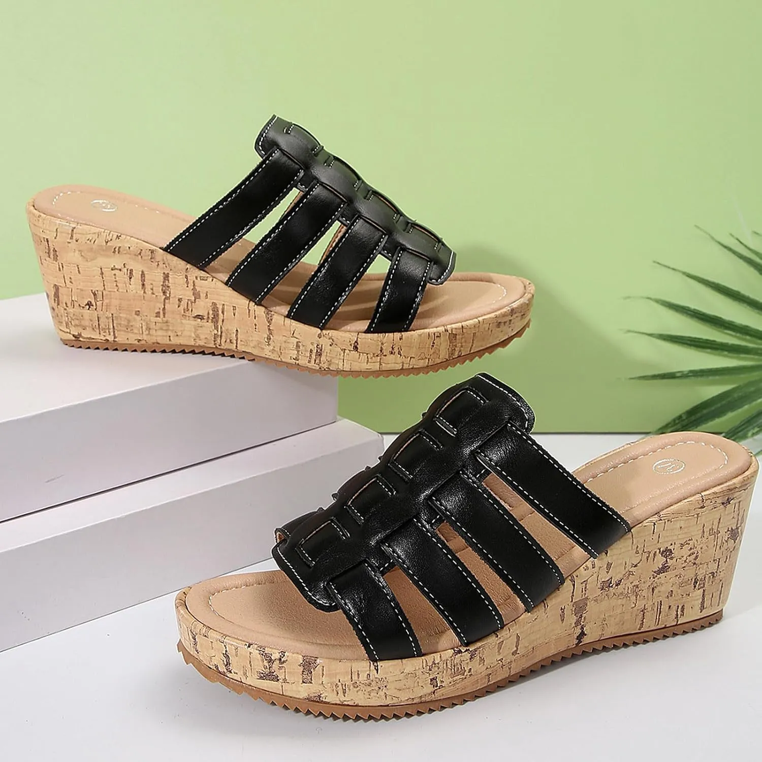 Fashion Wedge Sandals for Women Arch Support Slides Sandals Walking Shoes