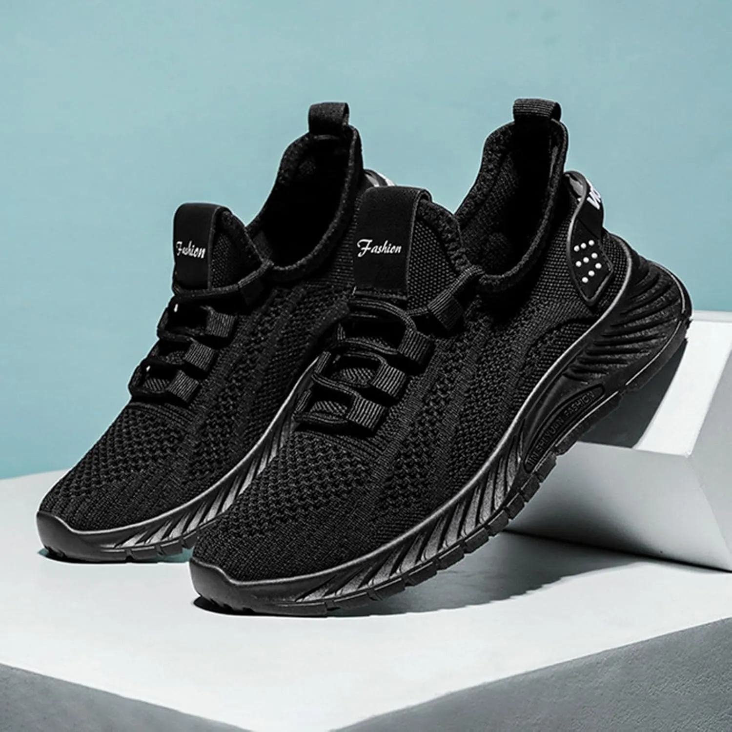 Flying Weaving Sneakers Women New Korean Fashion Round Head Lace Up Casual Shoes Thick Bottom Running Shoes Working