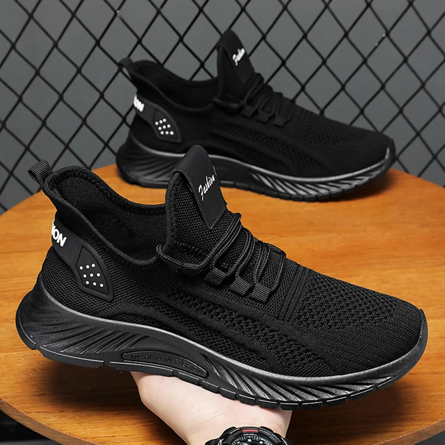 Flying Weaving Sneakers Women New Korean Fashion Round Head Lace Up Casual Shoes Thick Bottom Running Shoes Working