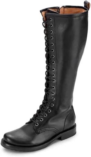 Frye Veronica Tall 15" Combat Boots for Women Crafted from Full-Grain Leather with Goodyear Welt Construction, Waxed Fabric Laces, and Inside Zipper Closure, Black - 6.5 M