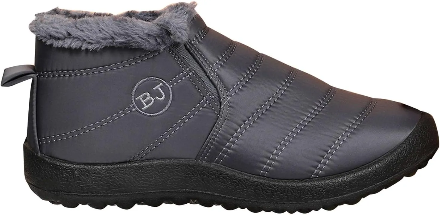 Fur Lined Ankle Boots Women Winter Warm Fleece Shoes Comfort Flat Booties Slip on Snow Booties Walking Boot