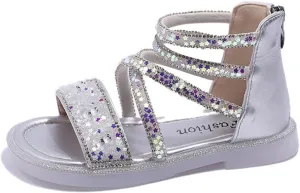 Girls Ankle Open Toe Sandals 𝗟ow Heels Sequins Princess Shoes Toddler Summer Soft Sole Open Toe Dress Loafers Shoes