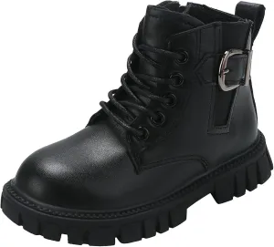 Girl's Combat Boots Ankle Booties Lace Up Side Zipper Riding Boots Faux Leather Short Booties (Little Kid/Big Kid)