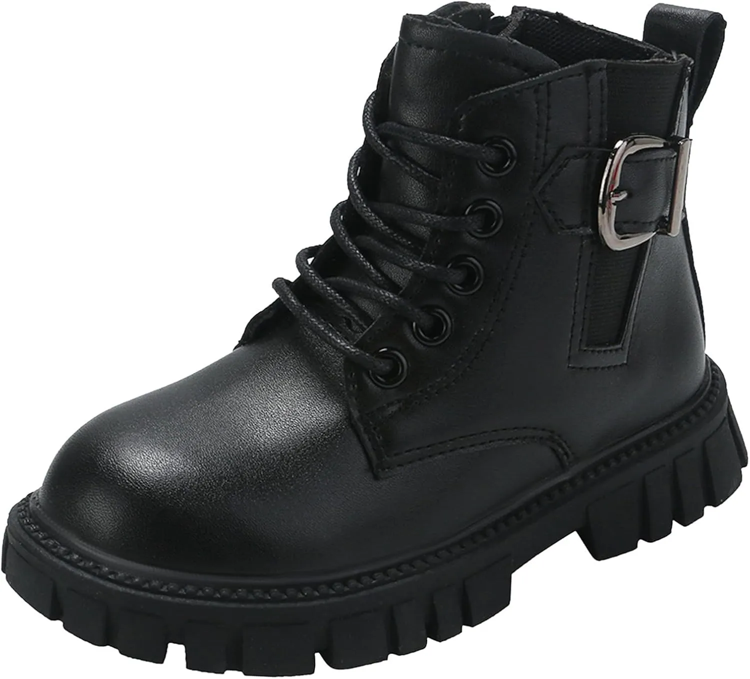 Girl's Combat Boots Ankle Booties Lace Up Side Zipper Riding Boots Faux Leather Short Booties (Little Kid/Big Kid)