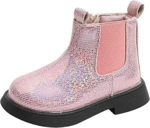 Girls Glitter Ankle Boots Side Zipper Short Booties Kids Slip On Platform Short Boots Elastic Low Heel Boot Shoes