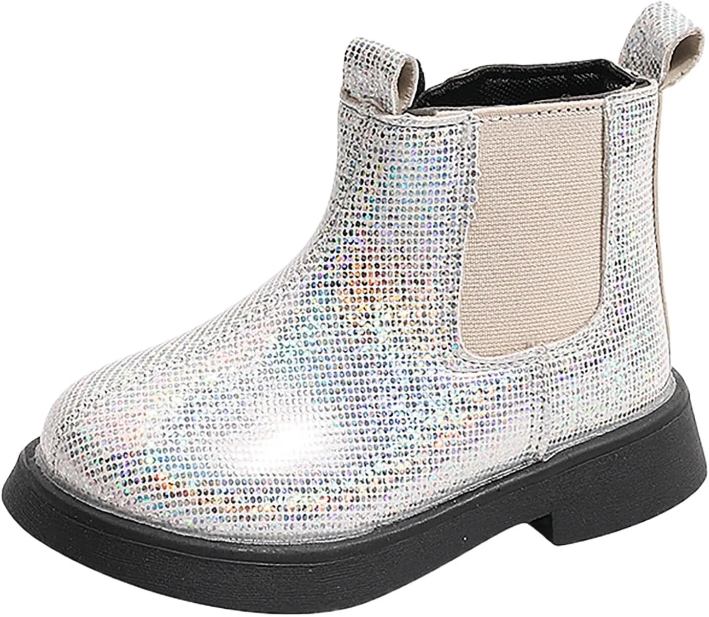 Girls Glitter Ankle Boots Side Zipper Short Booties Kids Slip On Platform Short Boots Elastic Low Heel Boot Shoes