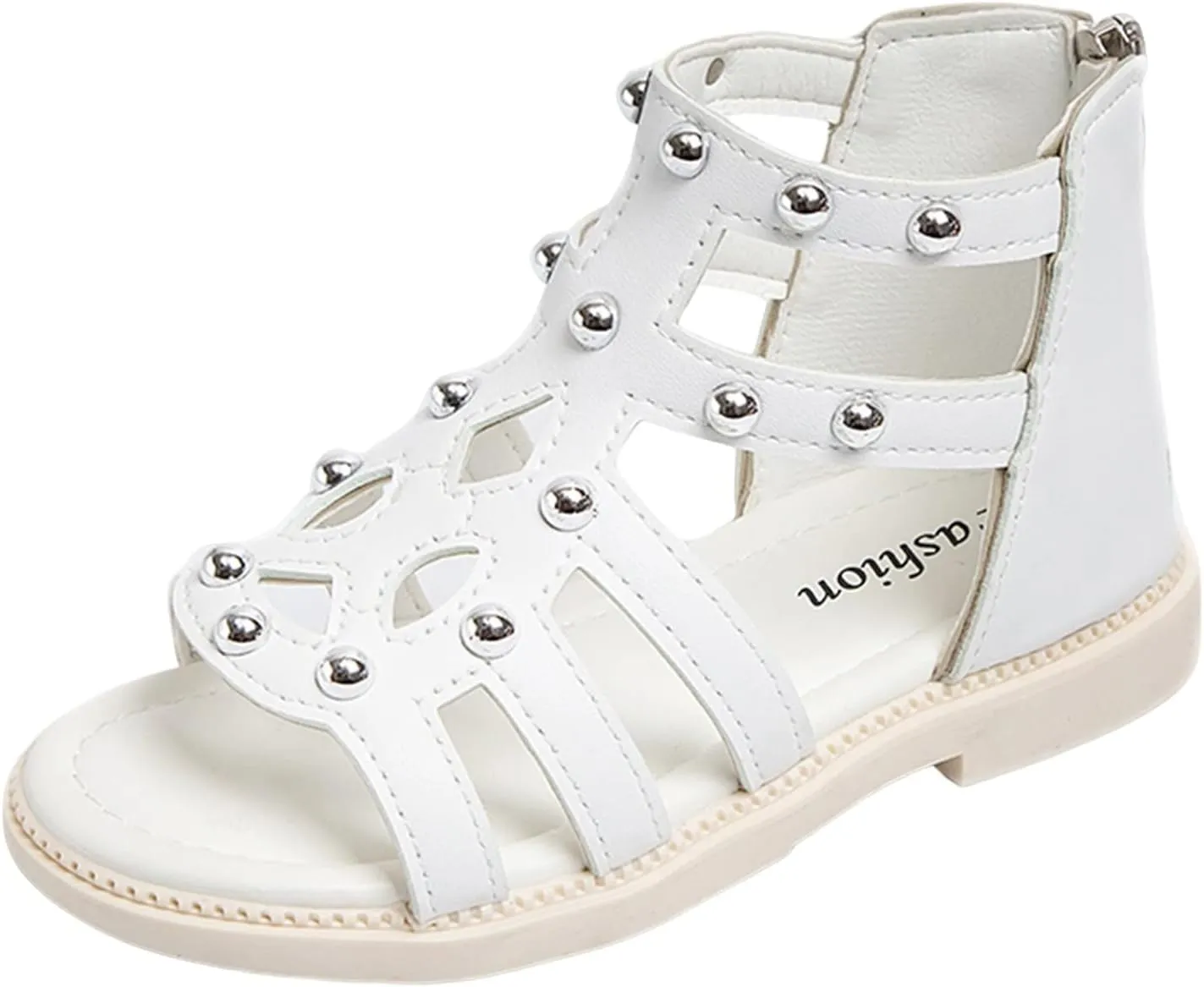 Girls Kids Short Gl𝐚diator Sandals Shoes Ankle Rubber Leather Non Slip Shoes Baby Toddler Side Zipper Summer Casual
