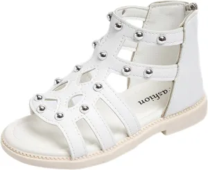 Girls Kids Short Gl𝐚diator Sandals Shoes Ankle Rubber Leather Non Slip Shoes Baby Toddler Side Zipper Summer Casual