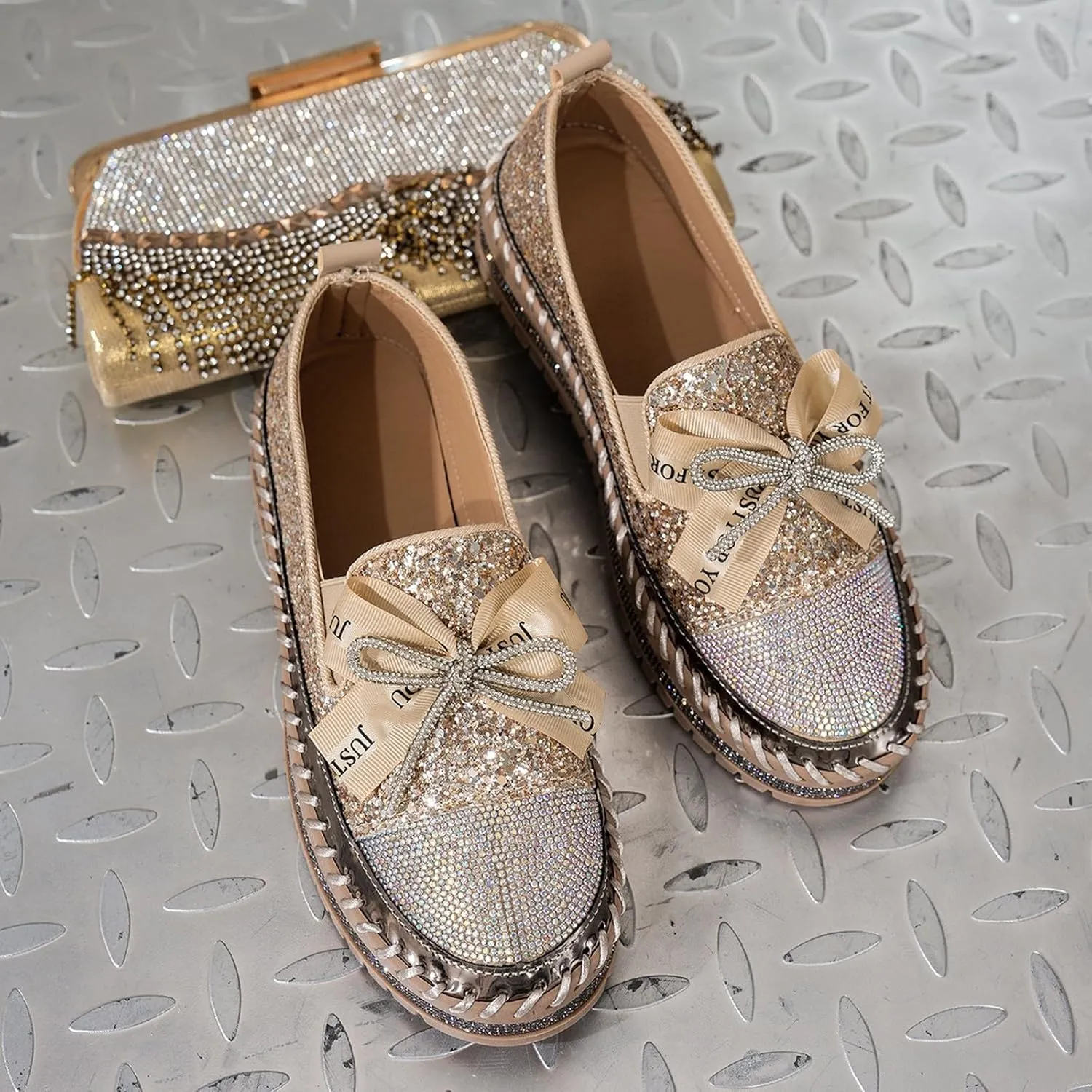 Glitter Women Slip On Sneakers Platform Sneakers Casual Rhinestones Sneakers Sparkle Sneakers Sequin Tennis Shoes