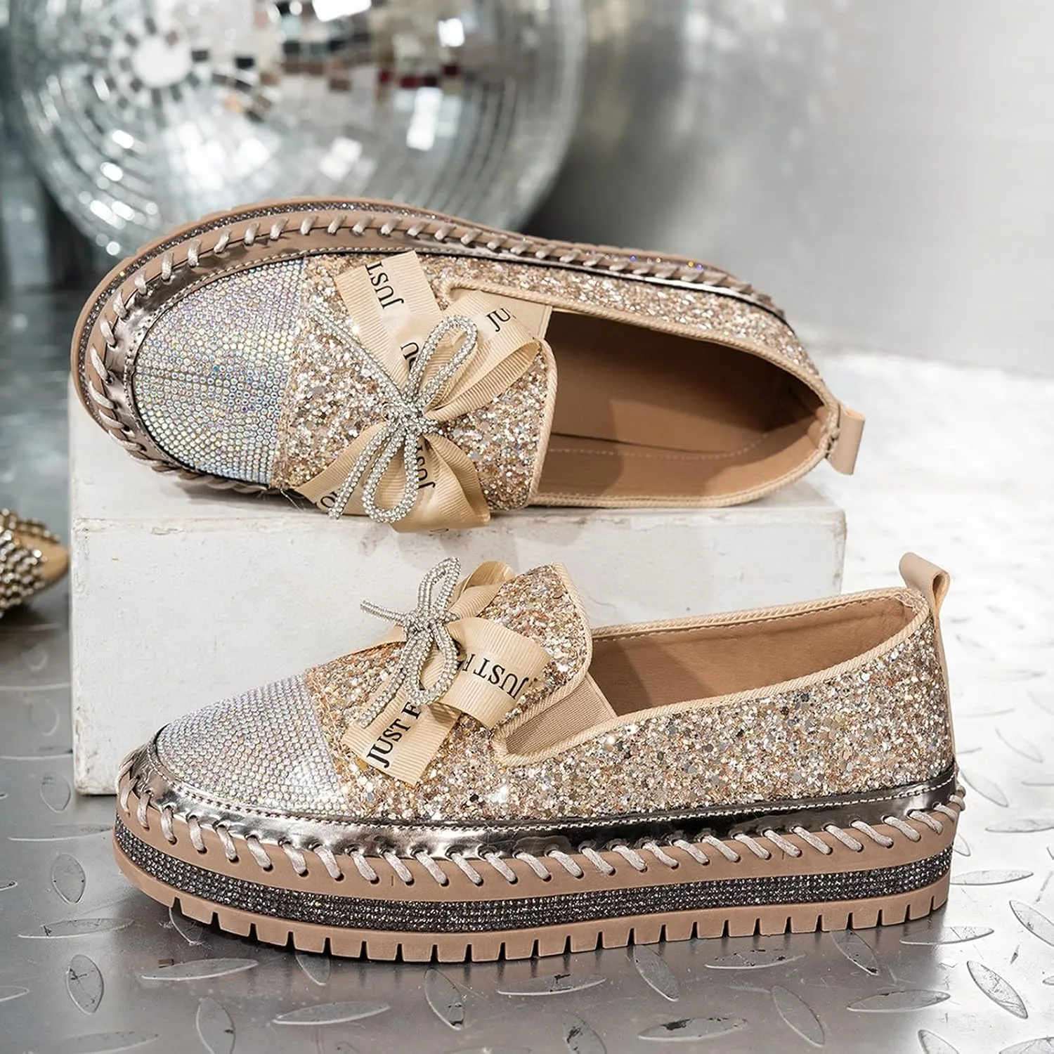 Glitter Women Slip On Sneakers Platform Sneakers Casual Rhinestones Sneakers Sparkle Sneakers Sequin Tennis Shoes