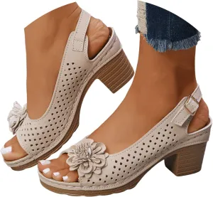 Hbeylia Womens Heeled Sandals Chunky Low Heels Round Open Toe Back Strap Ankle Buckle Dress Shoes Backless Slip On Comfortable Block Heel Summer Shoes for Wedding Bridal Evening Party Prom