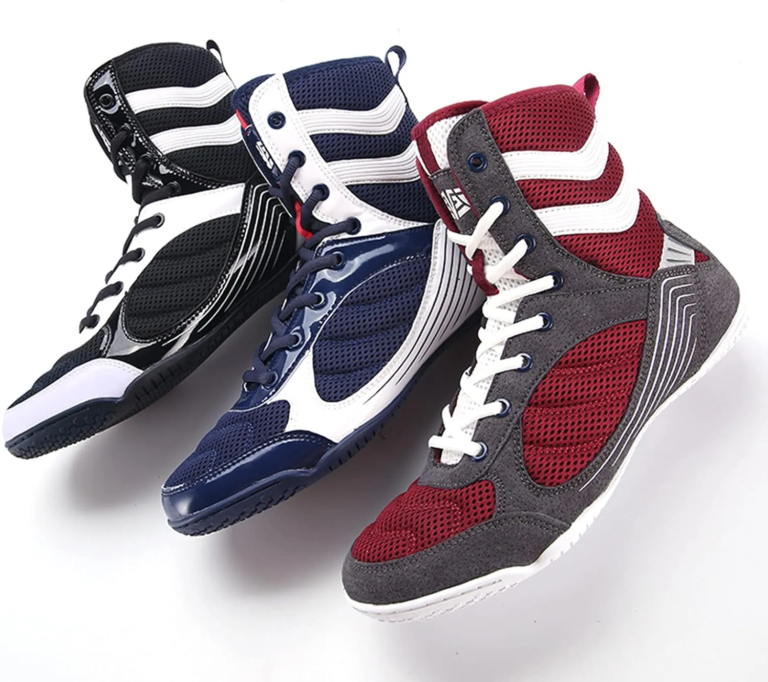 High Traction Men's Sports Boxing Shoes Fitness Training Shoes Sanda Shoes High-top Combat Speed Wrestling Mens Women Breathable Weightlifting Training Shoes