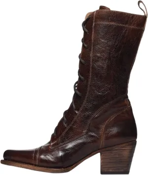 Hiking Boots Women Retro Color Block Thigh High Boots Pointed Lace-Up Chunky Heeled Zipper Mid Calf Boots