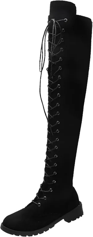 Hiking Boots Women Strap Back Over Knee Boots Suede Long Boots Comfort Chunky Heels Thigh High Dress Boots