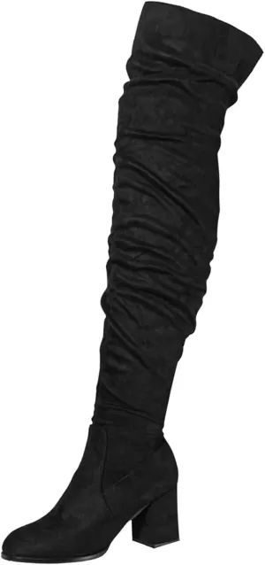 Hiking Boots Women Strap Back Over Knee Boots Suede Long Boots Comfort Chunky Heels Thigh High Dress Boots
