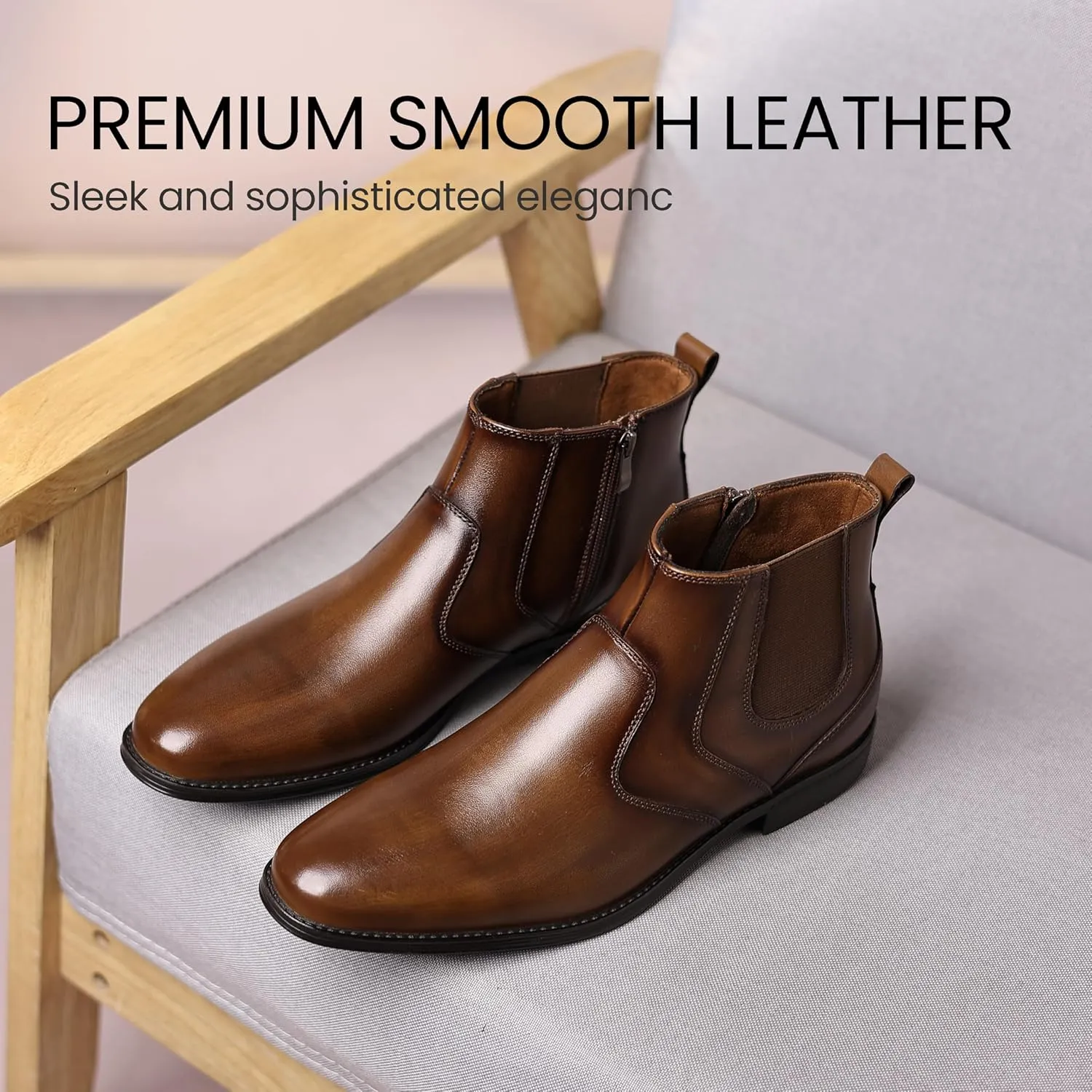 Holy dove Chelsea Boots Men  Genuine Leather,Chelsea Boots for Men with Side Zipper, Casual Slip-On Ankle Boots, Chukka & Oxford Style Dress Boots