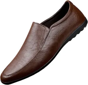 HOOENG Driving Moccasins for Men Genuine Leather Round Toe Breathable Resistant Anti-Slip Lightweight Flat Heel Driving Slip on (Color : Dark Brown, Size : 8.5)