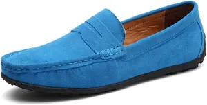 HOOENG Driving Moccasins Loafer Shoes for Men Genuine Leather Round Toe Stitching Details Suede Vamp Rubber Sole Penny Loafer Lightweight Anti-Slip Outdoor