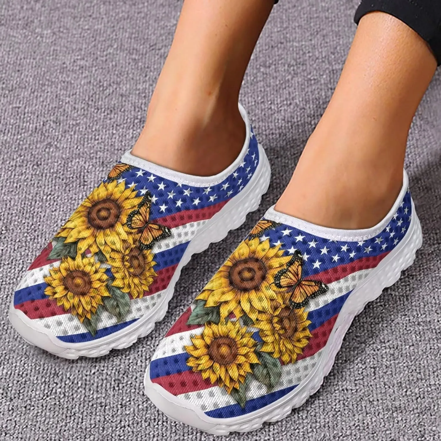 HUGS IDEA Women's Floral Mesh Slip on Shoes