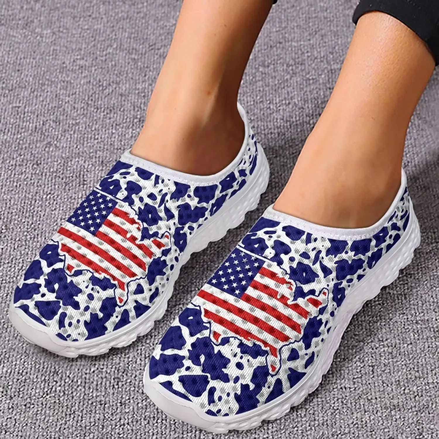 HUGS IDEA Women's Floral Mesh Slip on Shoes