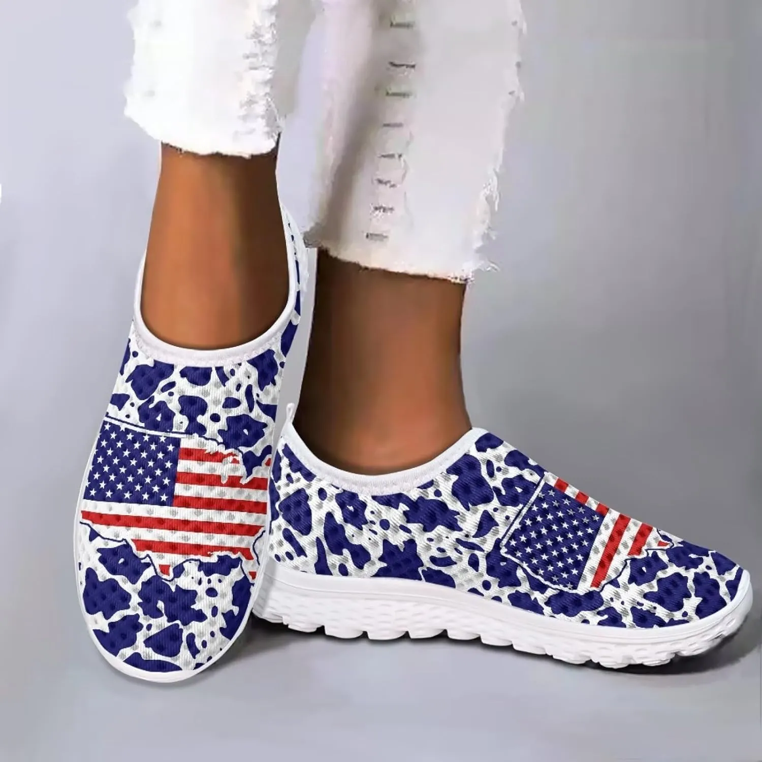 HUGS IDEA Women's Floral Mesh Slip on Shoes