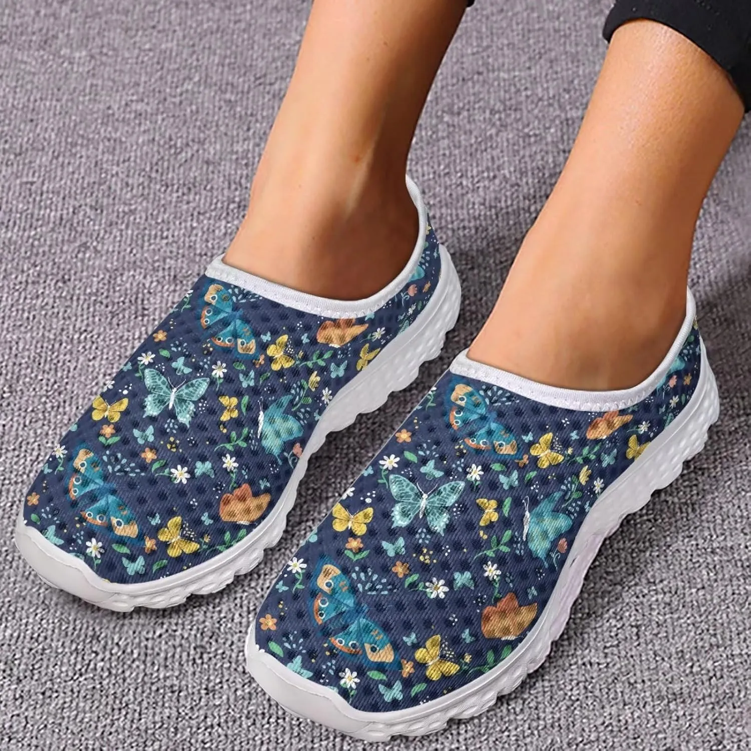 HUGS IDEA Women's Floral Mesh Slip on Shoes