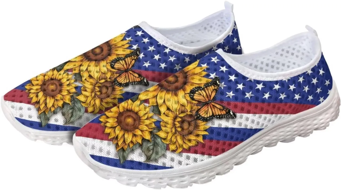HUGS IDEA Women's Floral Mesh Slip on Shoes