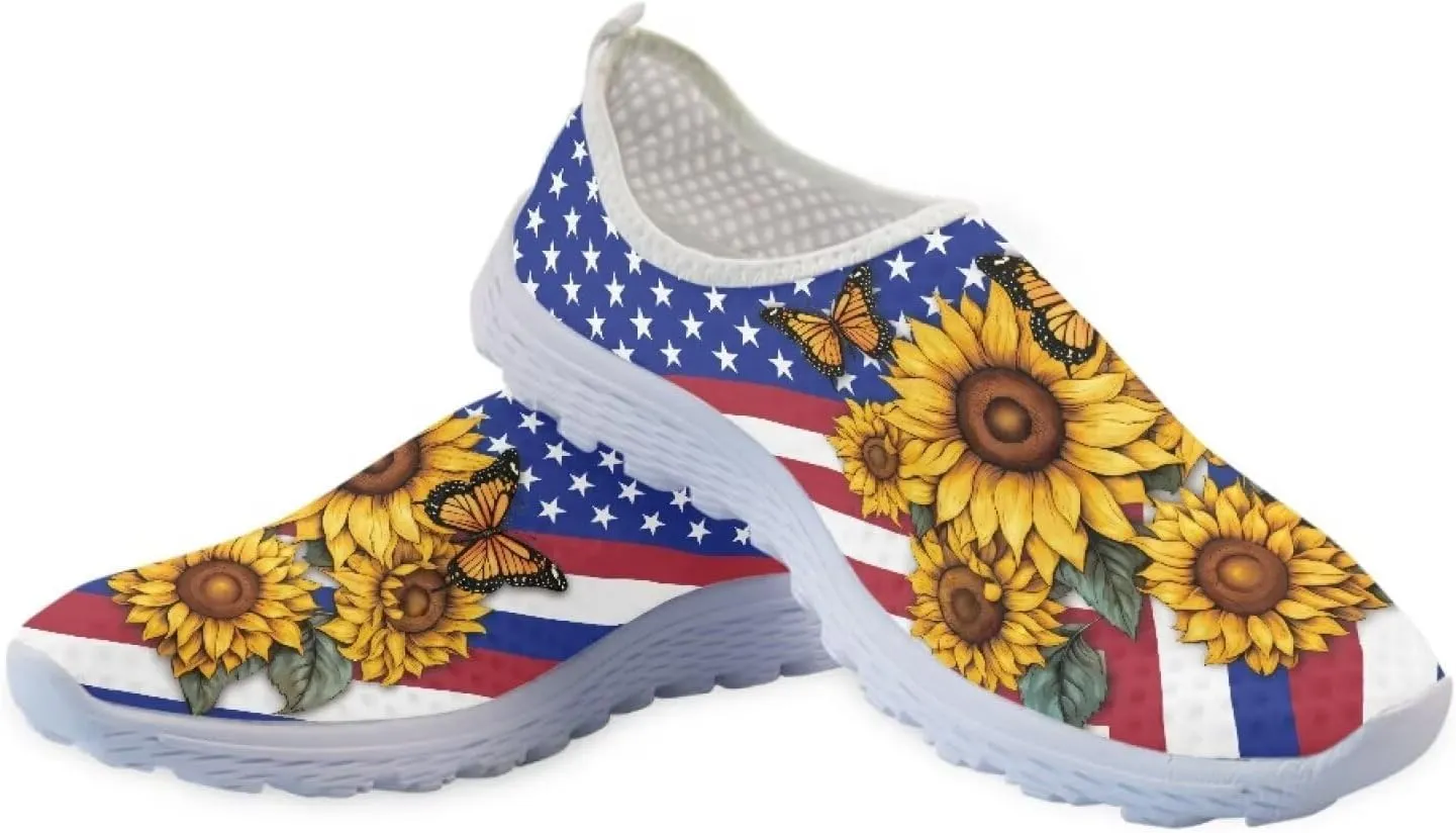 HUGS IDEA Women's Floral Mesh Slip on Shoes