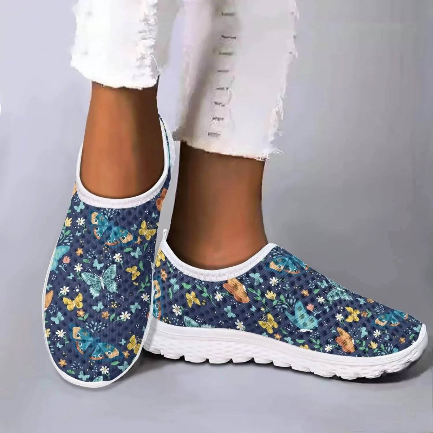 HUGS IDEA Women's Floral Mesh Slip on Shoes