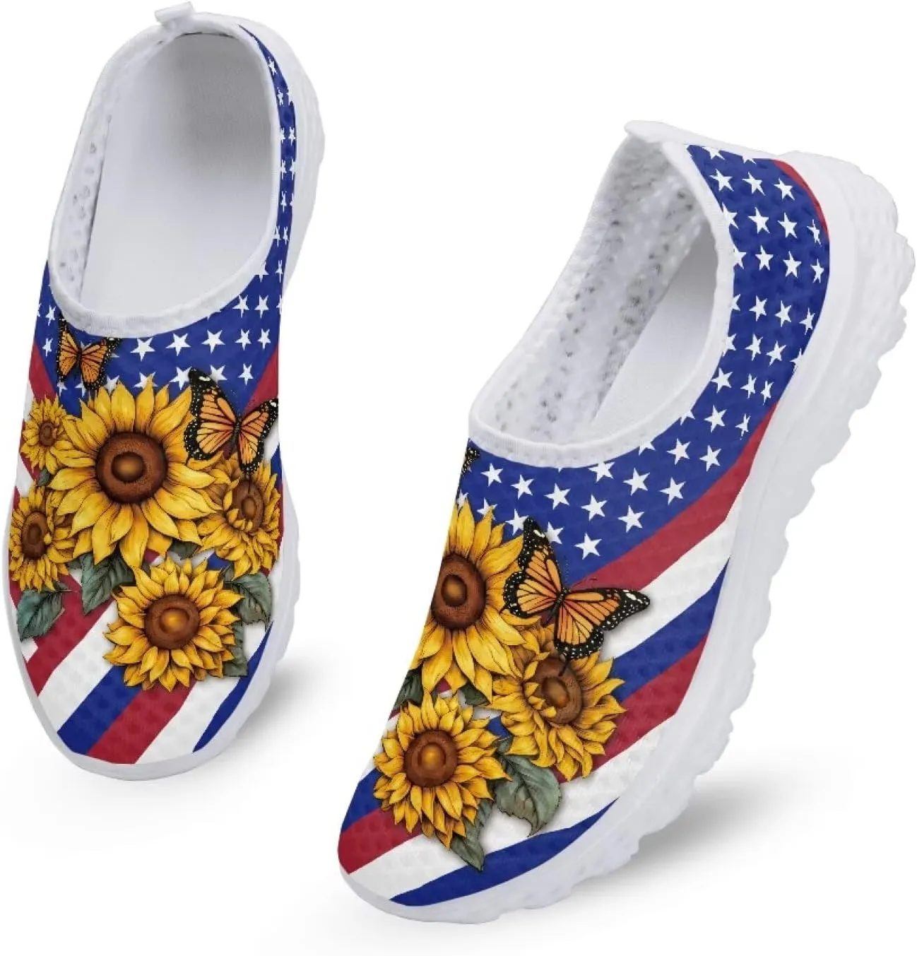 HUGS IDEA Women's Floral Mesh Slip on Shoes
