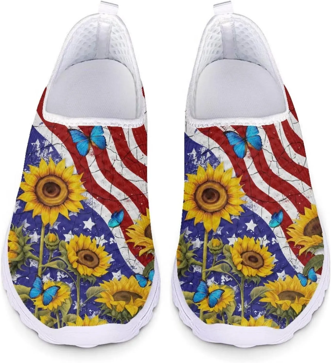 HUGS IDEA Women's Floral Mesh Slip on Shoes