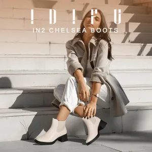 IDIFU IN2 Chelsea Boots Women Ankle Boots for Women Low Chunky Block Heel Short Square Toe Boots Fall Comfortable Fashion Casual Cute Work Office Dress Booties Slip On Classic Elastic Heeled Boots