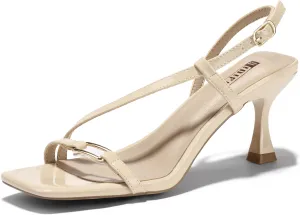 IDIFU IN3 Kitten Heels Strappy Slingback Open Square Toe Short Low Small Heeled Sandals Wedding Bridal Prom Bride Bridesmaid Dress Shoes For Women Comfortable Work Cute Trendy Fashion Heels