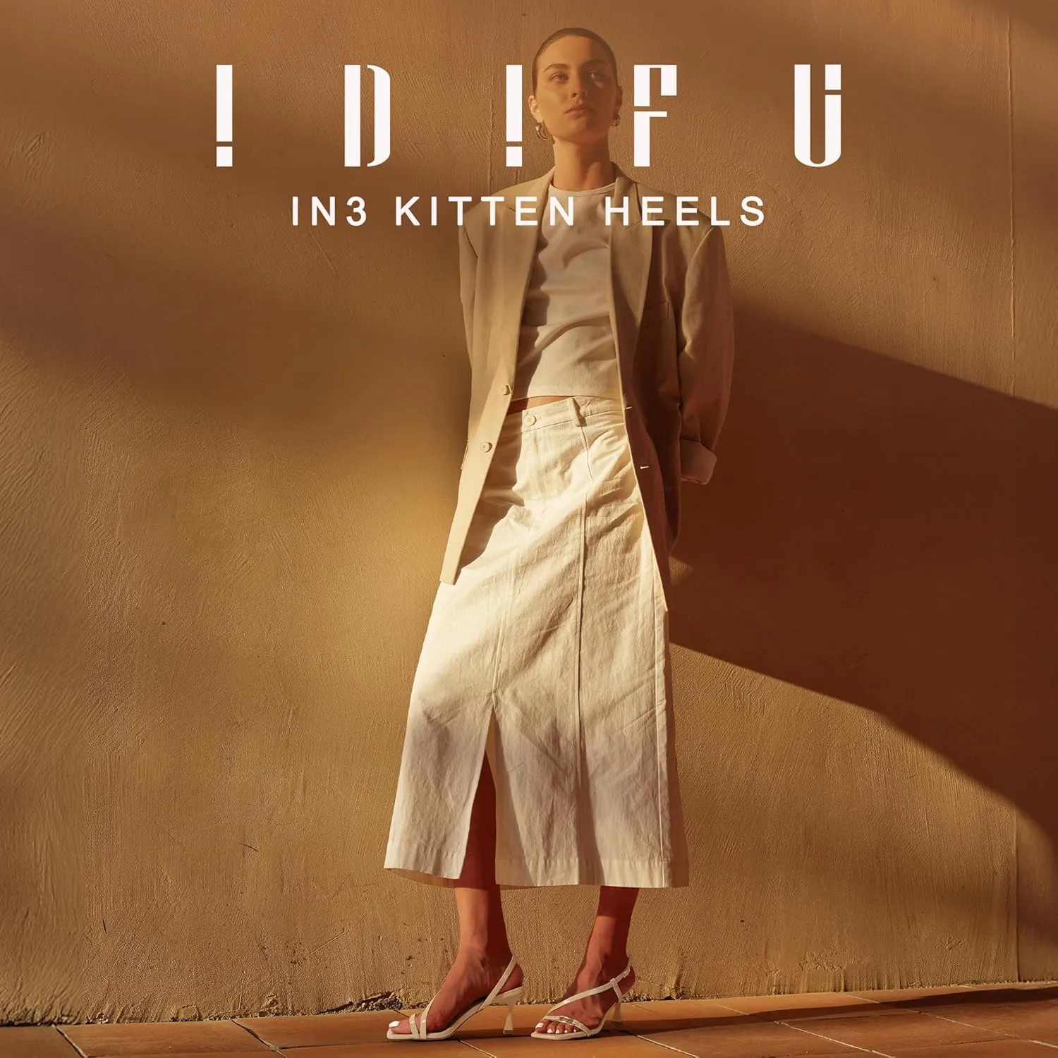 IDIFU IN3 Kitten Heels Strappy Slingback Open Square Toe Short Low Small Heeled Sandals Wedding Bridal Prom Bride Bridesmaid Dress Shoes For Women Comfortable Work Cute Trendy Fashion Heels