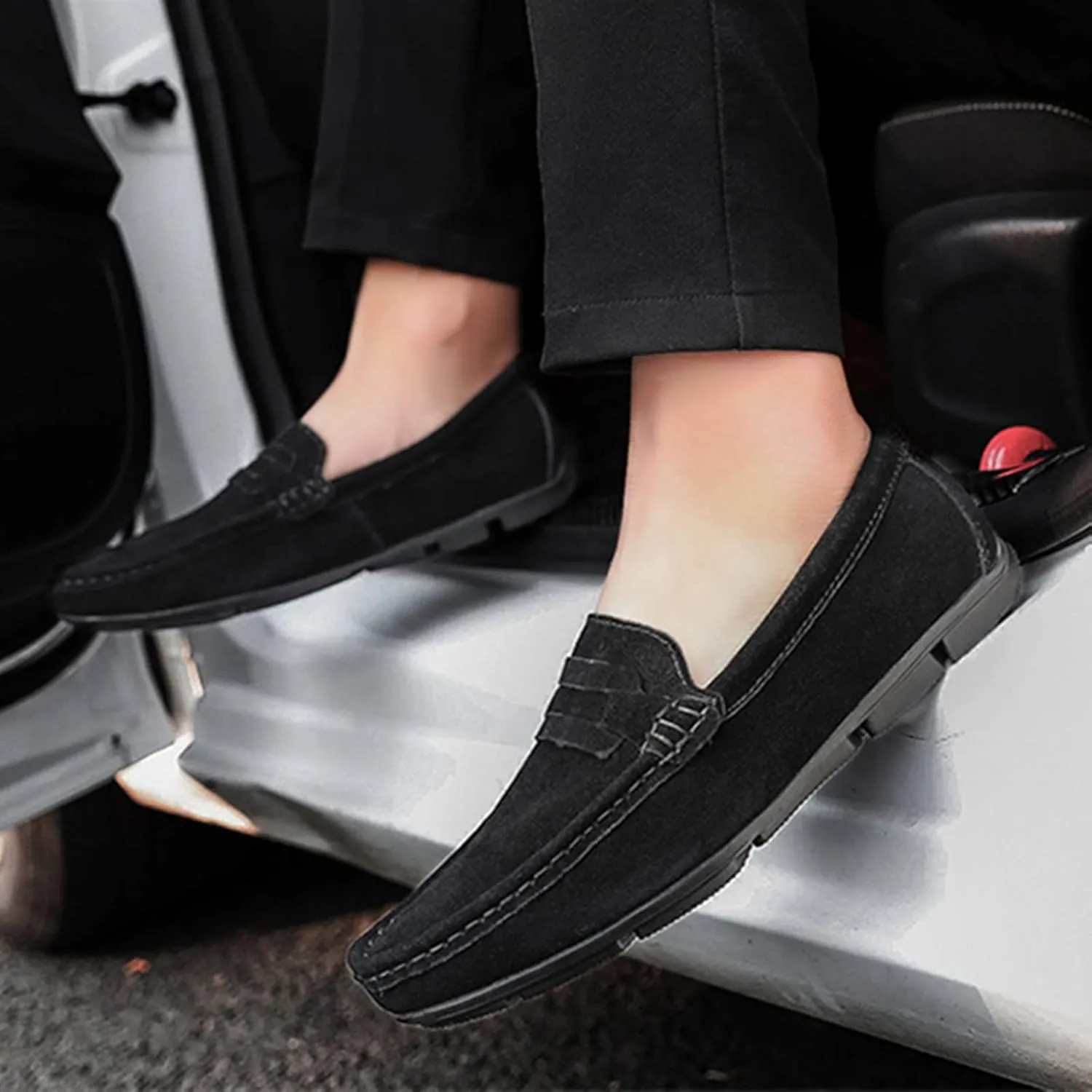 Julymens Men's Suede Leather Penny Loafers Slip-on Casual Driving Shoes