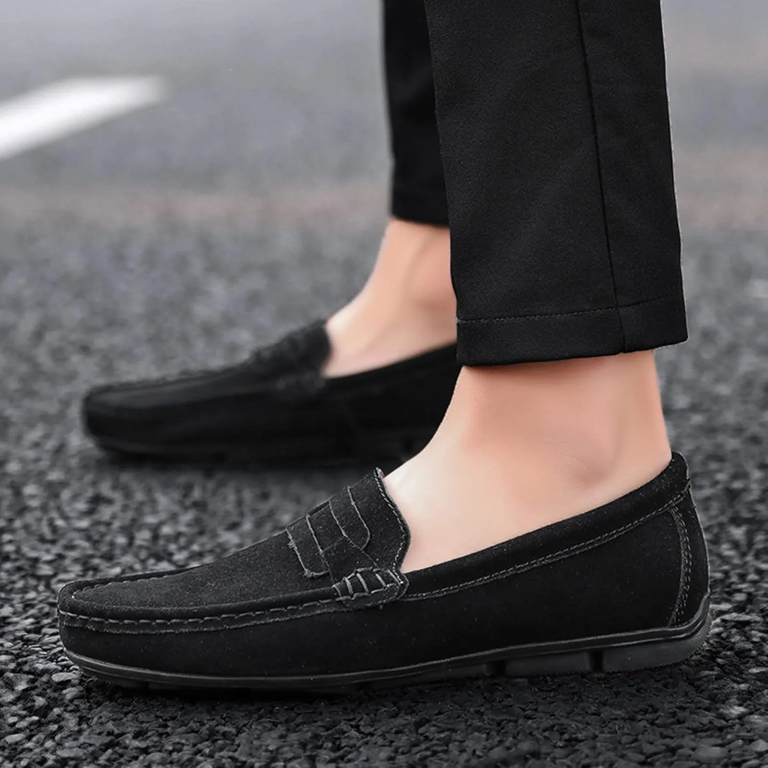 Julymens Men's Suede Leather Penny Loafers Slip-on Casual Driving Shoes