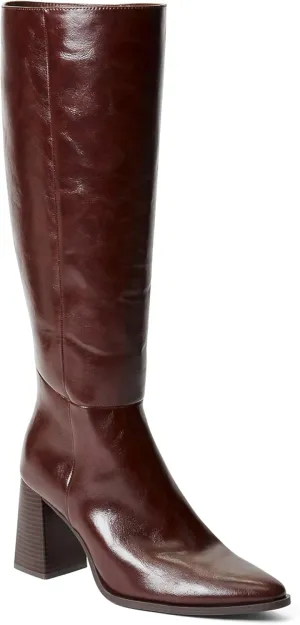 JustFab Knee High Boots Womens Pointed Toe Tall Boots Chunky Heel Long Boots Side Zipper Fashion Boots - CAITE