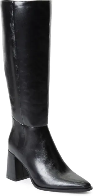 JustFab Knee High Boots Womens Pointed Toe Tall Boots Chunky Heel Long Boots Side Zipper Fashion Boots - CAITE