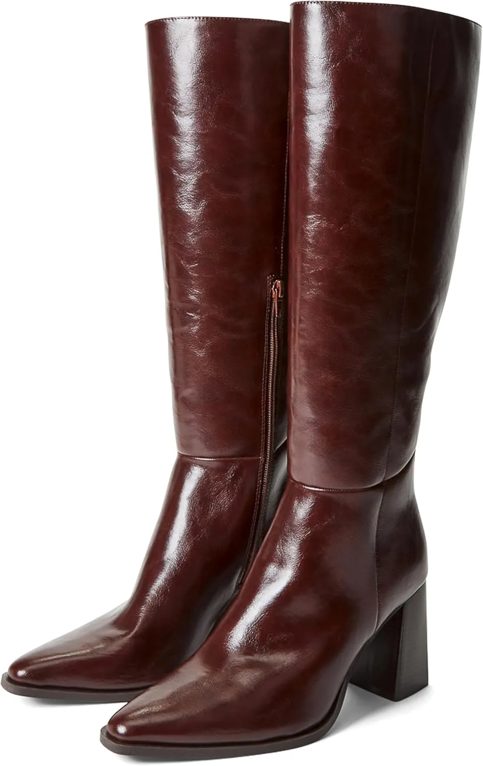 JustFab Knee High Boots Womens Pointed Toe Tall Boots Chunky Heel Long Boots Side Zipper Fashion Boots - CAITE