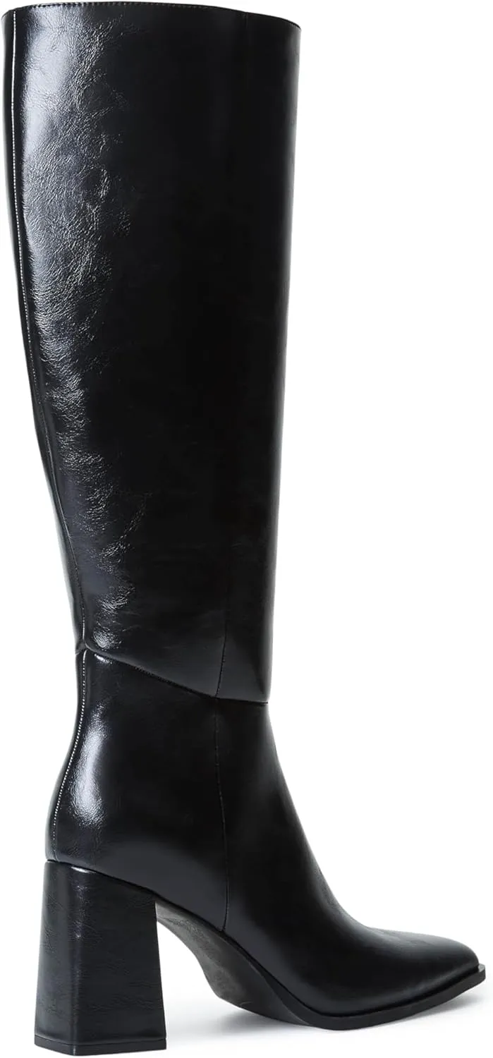 JustFab Knee High Boots Womens Pointed Toe Tall Boots Chunky Heel Long Boots Side Zipper Fashion Boots - CAITE