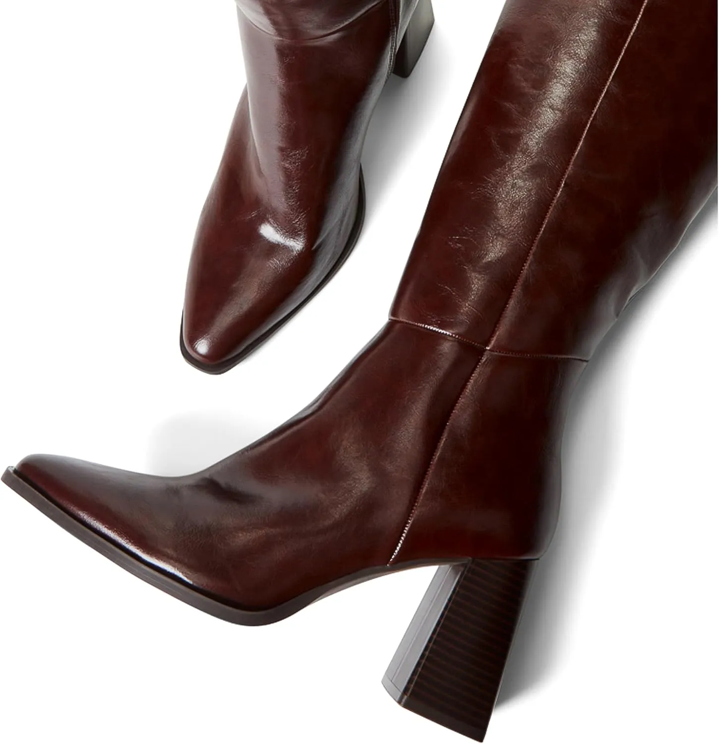 JustFab Knee High Boots Womens Pointed Toe Tall Boots Chunky Heel Long Boots Side Zipper Fashion Boots - CAITE