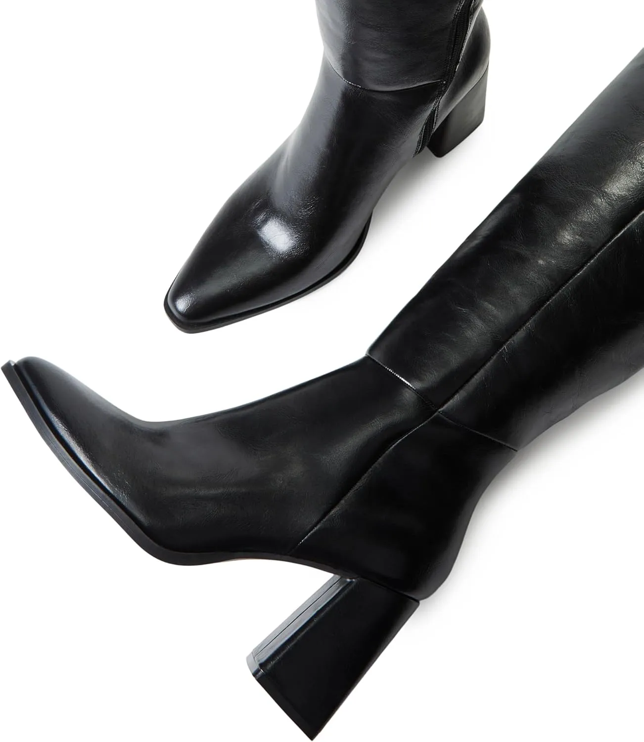 JustFab Knee High Boots Womens Pointed Toe Tall Boots Chunky Heel Long Boots Side Zipper Fashion Boots - CAITE