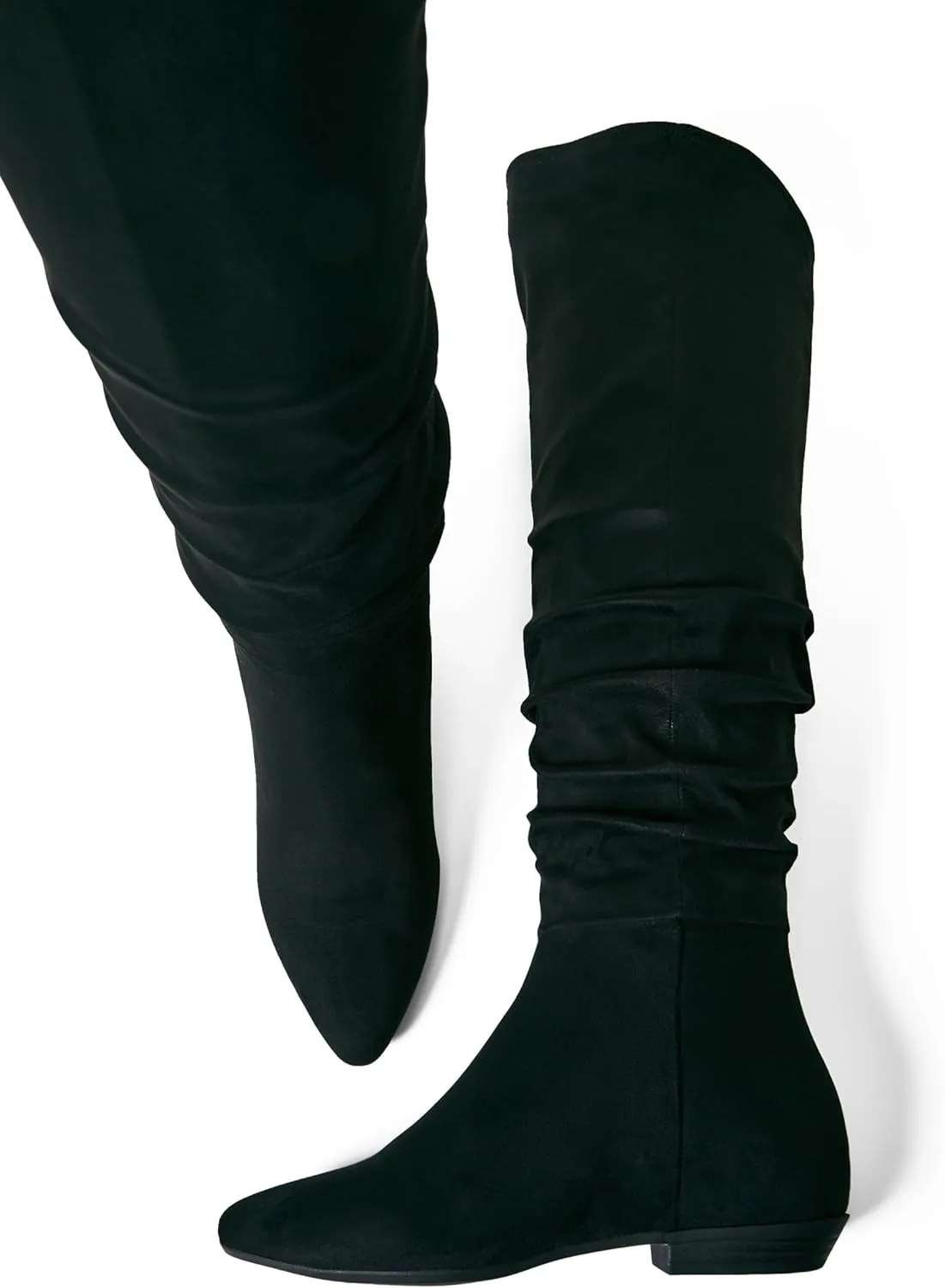 JustFab Women's Pointed Toe Tall Chunky Heel Knee High Fashion Boots - ISSEY