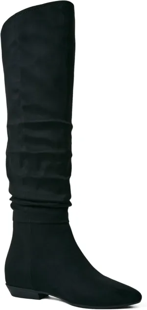 JustFab Women's Pointed Toe Tall Chunky Heel Knee High Fashion Boots - ISSEY