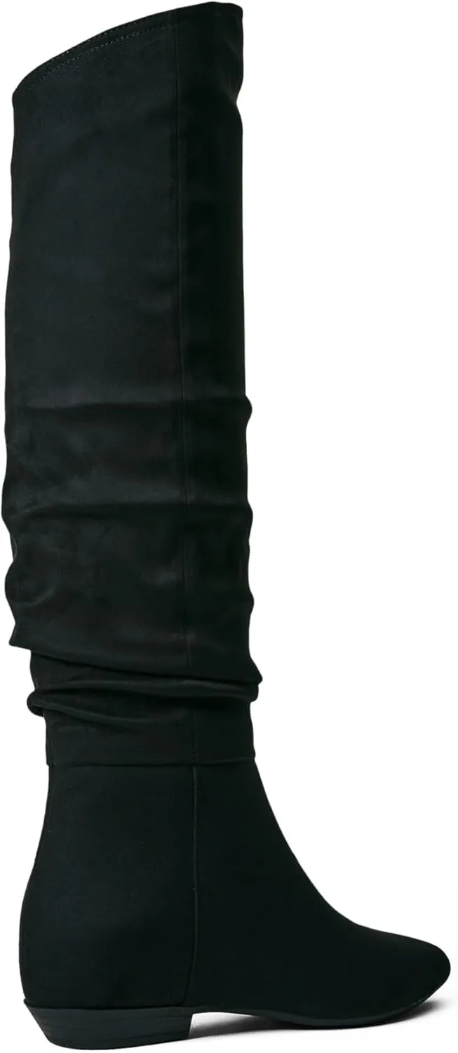 JustFab Women's Pointed Toe Tall Chunky Heel Knee High Fashion Boots - ISSEY