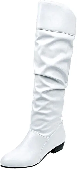 Knee High Boots Women Pointed Toe Pull on Flat Boots Side Zipper Long Boots High Wrinkled Slouchy Boots