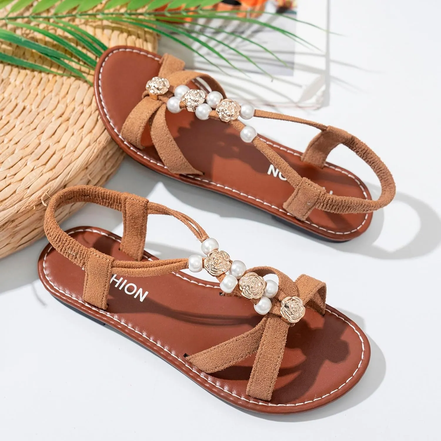Ladies' Shoes Flat Bottomed Bohemian Style Fashionable Beach Slippers Elastic Band Sandals Wooden Platform Sandals for Women