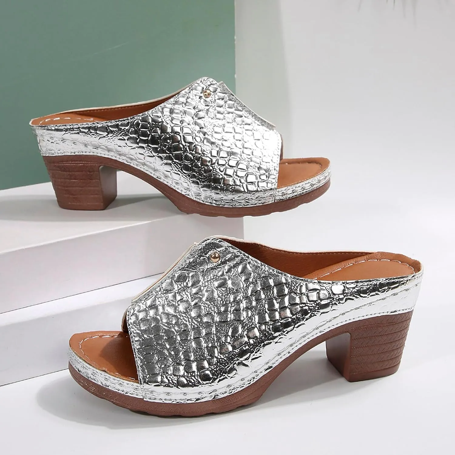 Ladies Summer Casual Bright Leather Solid Color Large Size High Heel Thick Bottom Beach Jelly Sandals for Women Heel