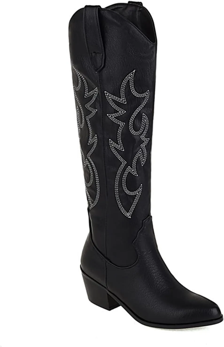 Ladmiple Cowboy Boots For Women Knee High Wide Calf Embroidered Western Boots Chunky Heel Fashion Classic Boot Pull-On