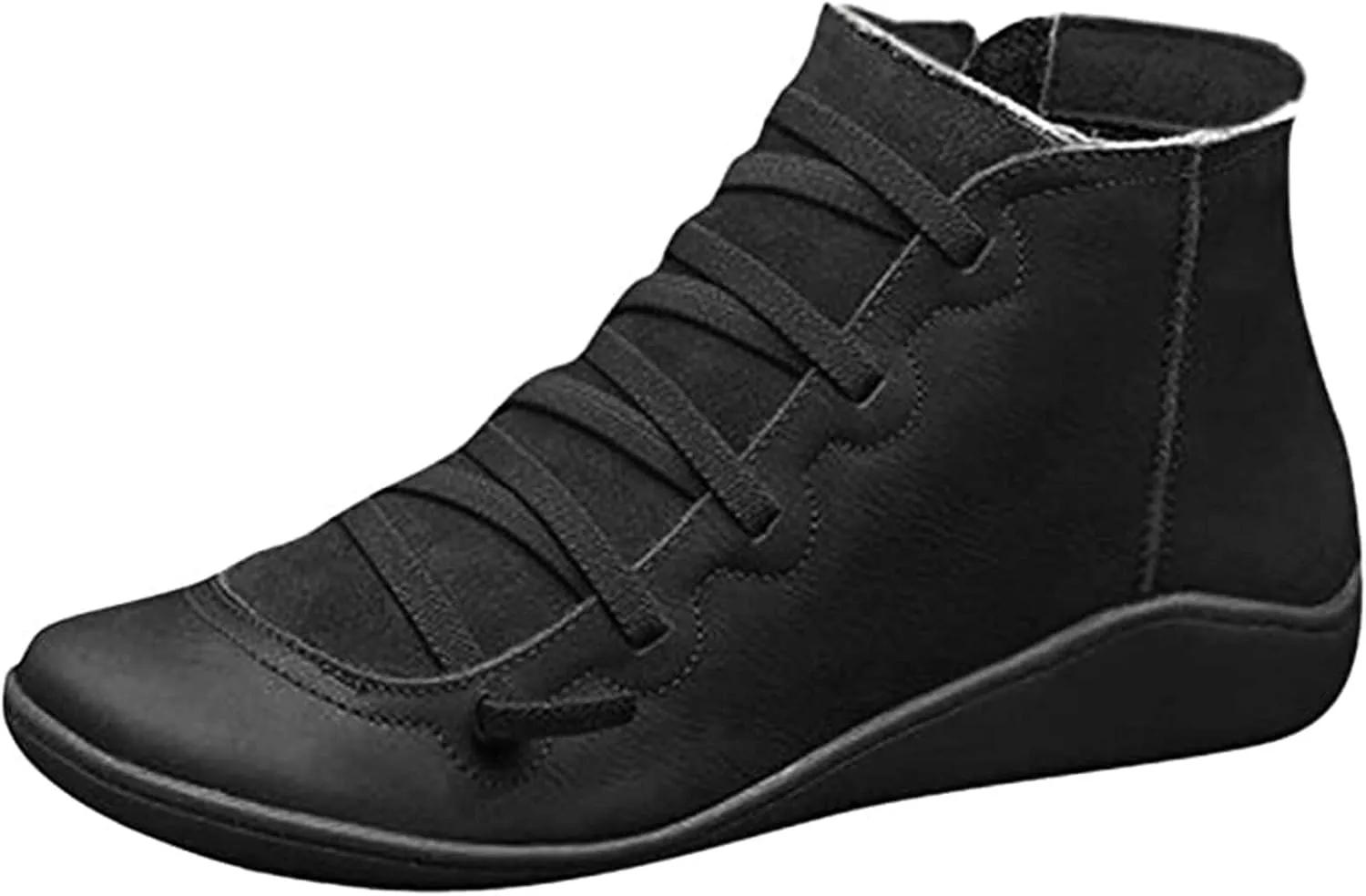 Lausiuoe Ankle Boots For Women No Heel Casual Dressy Elastic Booties Ladies Flat Western Wide Width Fashion Boot Pull-On
